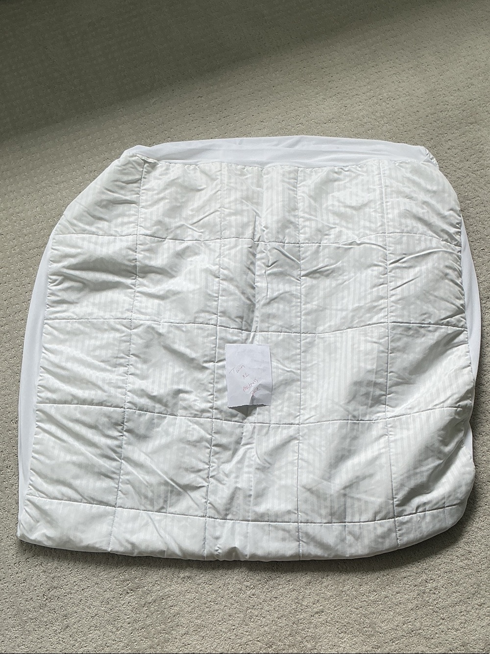 Twin XL Plush White Quilted Mattress Pad Protector - Soft Stripe Finish